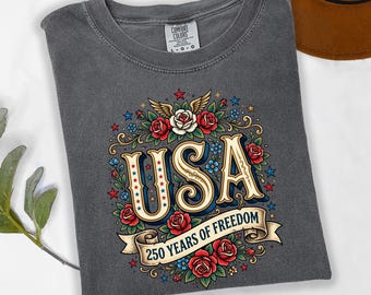 USA 250 Years of Freedom Shirt Patriotic Floral Tee Vintage Rose America Graphic Independence Day Shirt