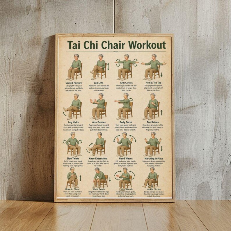 Gentle Chair Exercise Poster and Canvas Tai Chi Movement Guide Daily ...