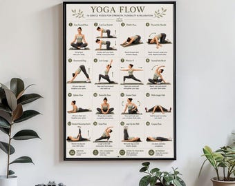 Yoga Flow Poster 16 Pose Yoga Routine Flexibility Stretch Guide Home Studio Wall Art Poster Canvas