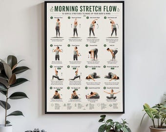 Morning Stretch Flow Poster Daily Flexibility Routine Chart Full Body Mobility Guide Wellness Exercise Wall Art
