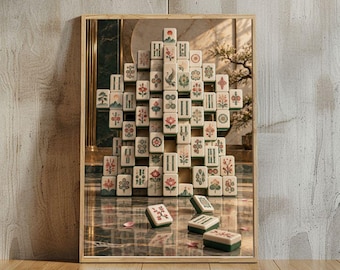 Mahjong Wall Art, Floral Mahjong Tile Poster, Botanical Game Room Decor, Mahjong Lover Gift