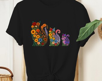 Floral Cat Family Shirt, Mom and Kittens Tee