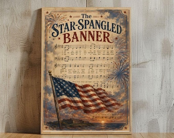 Star Spangled Banner Patriotic Poster American Flag Wall Art Vintage USA Anthem Print Independence Day Decor Historical Americana Canvas