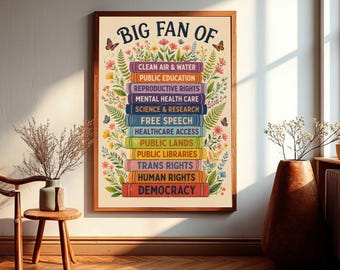 Big Fan Of Human Rights Poster Book Lover Wall Art Colorful Library Print Democracy Education Reading Room Decor Canvas