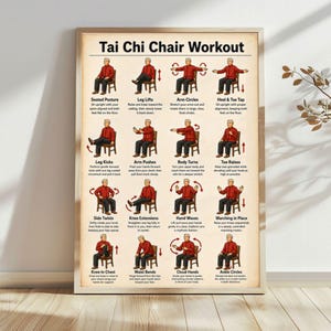Tai Chi Chair Workout Poster, Seated Exercise Chart for Seniors (Poster Print or Canvas)