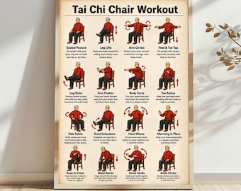 Tai Chi Chair Workout Poster, Seated Exercise Chart for Seniors (Poster Print or Canvas)
