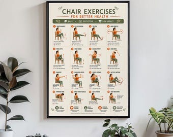 Chair Exercises For Seniors Poster Low Impact Workout Chart Printable Fitness Guide For Elderly Home Exercise Wall Art Physical Therapy