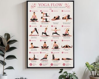 Women's Yoga Flow Poster Gentle Stretch Routine Mindful Exercise Chart Home Wellness Wall Art Poster Canvas