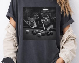 Chihuahua jugando al billar, camiseta meme, camiseta para amantes de los perros con colores cómodos