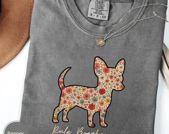 Camiseta floral con colores reconfortantes para chihuahuas, regalo para amantes de los perros