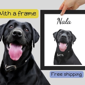 Ritratto di animali domestici - Arte murale personalizzata per cani - Ritratto con cornice - Idee commemorative per animali domestici - Ritratto di cane dipinto - Ritratto di gatto - Regalo