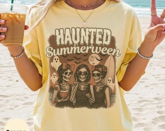 Summerween Shirt, Beach Shirt, Comfort Colors T-Shirt, Halloween Skeleton Tee, Spooky Season Shirt