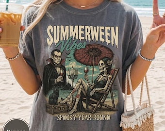 Summerween Shirt, Beach Shirt, Skeleton Tee, Vintage Halloween ,Comfort Colors T-Shirt, Spooky Season Shirt