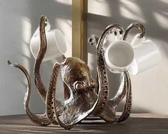 Octopus Coffee Mug Holder, Tea Cup Holder, Vintage-Style Large Decorative Octopus, Statue Ornament, Coffee Bar Figurines 9.84*6.7inch