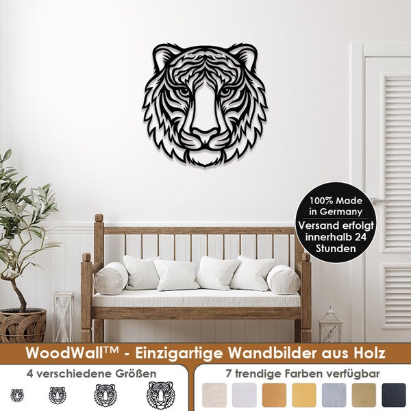 Tiger Raubkatze Wandbild Wohnzimmer Schlafzimmer Deko - 3D Wandbild Holz Afrika - Bild mit Halter Aufhängung Dekoration WoodWall