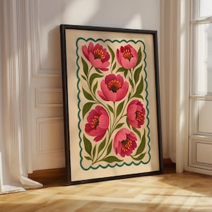 Summer Peony - Colorful Quirky Handrawn Art - Peonies - Colorful Art - Bright Colorful Art Print - Floral  Modern Wall Decor Gallery Wall