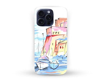 Italy Cinque Terre Watercolor Phone Case, Italian Coast Case, Mediterranean iPhone® Case, Travel Pixel Case, MagSafe® Galaxy Case