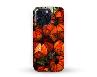 Funda para teléfono con vitrales de calabaza otoñal, efecto vitral, funda resistente para smartphone de Halloween otoñal, regalo de cumpleaños otoñal para mamá