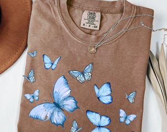 Butterfly Shirt, Blue Butterflies Tee, Comfort Colors® TShirt, Nature Tee, Springtime Shirt, Gift for Mom, Mothers Day Birthday Gift