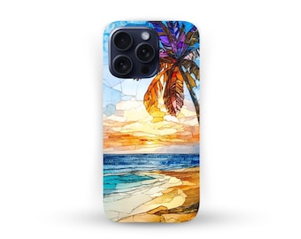 Custodia per telefono con vetrate colorate e alba tropicale, cover per telefono con atmosfera da spiaggia, custodia per smartphone con tramonto sull'oceano, regalo estivo per gli amanti della spiaggia, regalo per la mamma