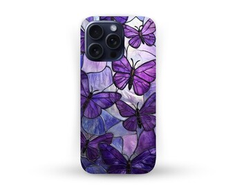 Purple Stained Glass Butterfly Phone Case, Pretty Violet Butterflies Smartphone Cover, Tough Phone Cover, Gift for Nature Lovers, Mom Gift