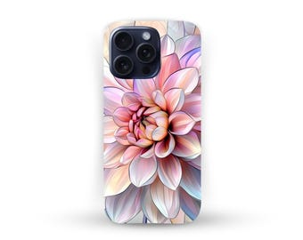 Stained Glass Dahlia Phone Case, Stunning Floral Phone Cover, Vibrant Pink Flower Tough SmartPhone Case, Gift for Gardener, Faux Effect