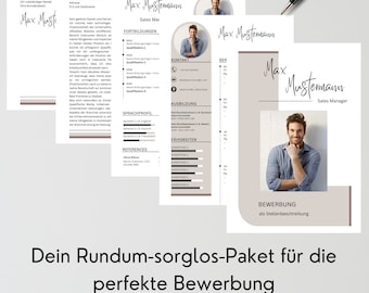 Modern application templates German tabular CV, template, cover sheet application, cover letter in beige brown (Canva) + guide