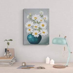 Daisy Flowers Radiate Happiness, Optimism, Harmony, Positive Uplifting Energy, Feng Shui Painting Wall Art Print, Home Decor by Elaine Kay