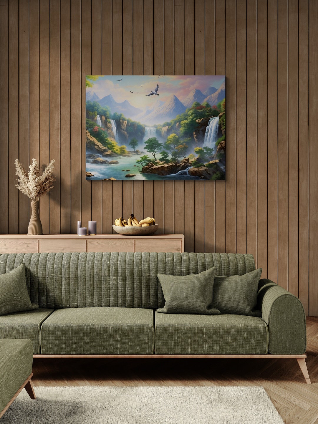 Mountains and Waterfalls - Good Feng Shui Art Decor for Living Room ...