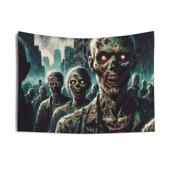 Brace for the Invasion of the Undead with our Zombie Horde Wall Tapestry!