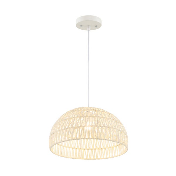 Rattan Dome Paper Pendant Ceiling Light With Adjustable Hanging Rope