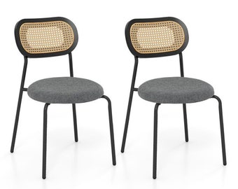 Set of 2 - Rattan Style Dining Chairs with Mesh Cane Backrest