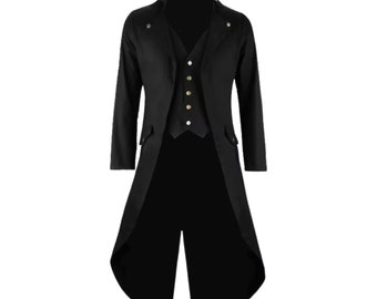 Men's Black Steampunk Tailcoat Jacket Gothic Victorian Coat, Free Shipping USA