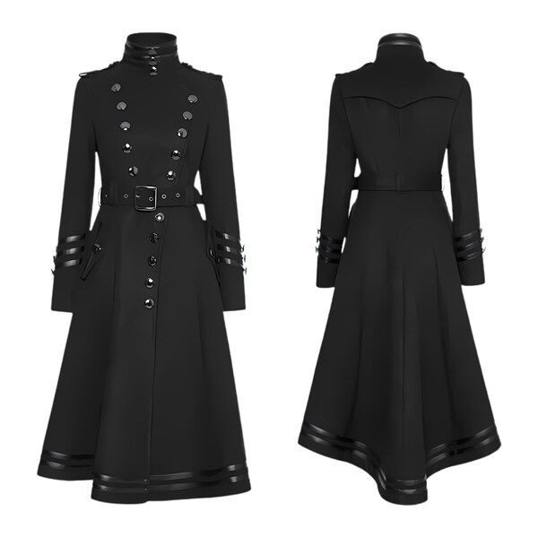 Gothic Ladies Military Coat , Long Coat , Rock Cosplay ,Steampunk Jackets , Womens Gothic Coat , Ladies fashion long coat-Handmade