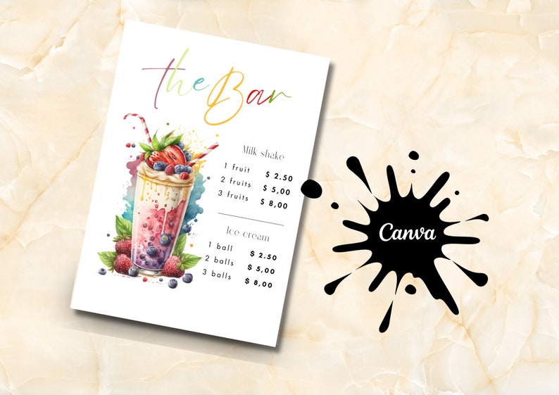 Ice Cream Bar Menu Template, Milkshake Bar Menu, Digital Ice Cream and ...