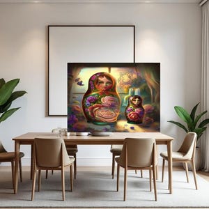 Enchanting Floral Matryoshka Dolls Digital Art Print - Whimsical Russian Nesting Dolls Wall Decor