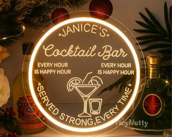 Personalized Cocktail Bar LED Neon Sign, Custom Home Bar Decor
