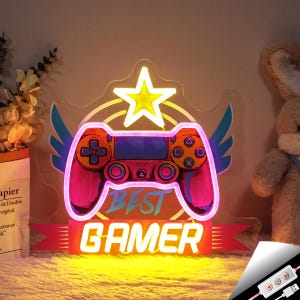 Letrero de neón para gamers: luz LED para mando de juegos, decoración para salas de juegos