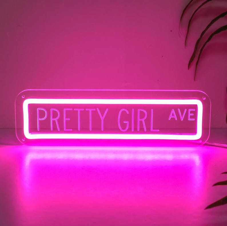 Pretty Girl Ave Neon Sign, Soft White LED Wall Light for Bedroom Decor ...