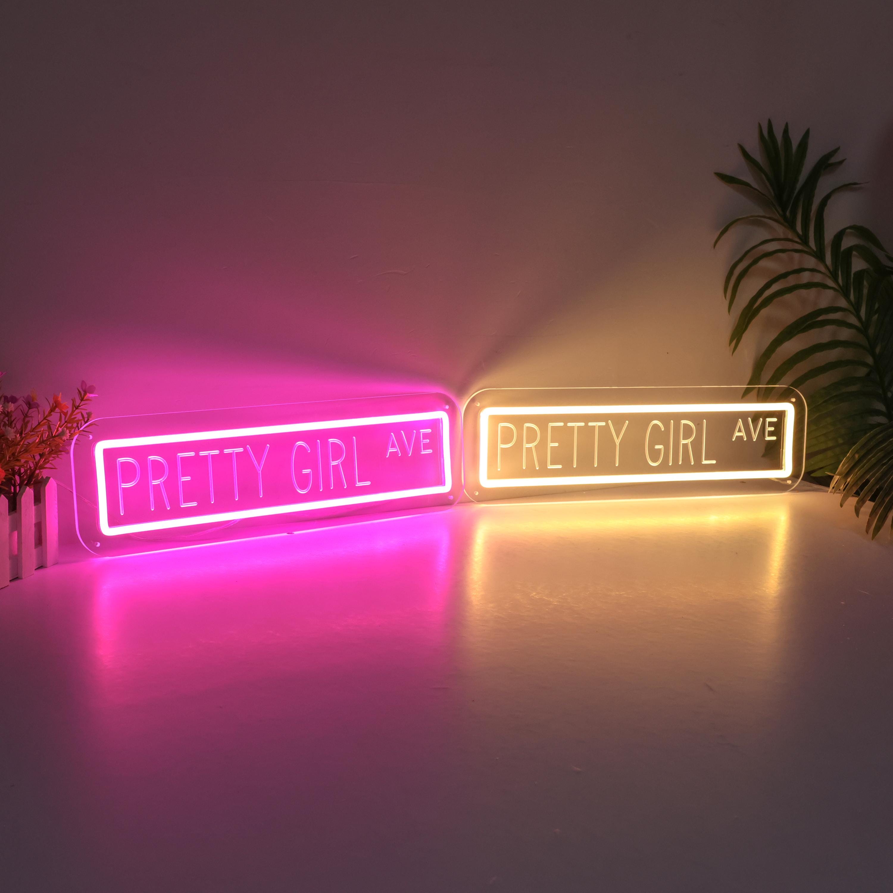 Pretty Girl Ave Neon Sign, Soft White LED Wall Light for Bedroom Decor ...