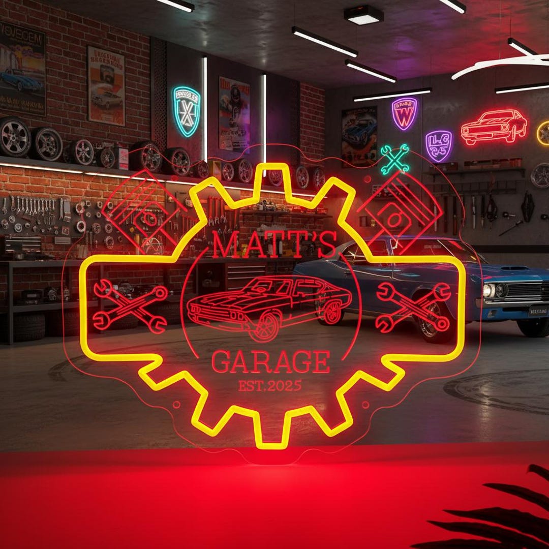 Personalized Garage LED Neon Sign, Car Mechanic Gift, Man Cave Decor - Etsy