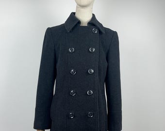 Bhs Vintage 90s Rare Dark Gray Wool Classic Double Breasted Coat Women’s Size 12