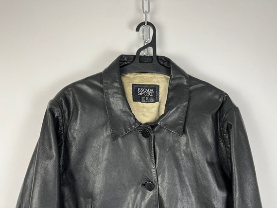 ESCADA Sport Black Leather Vintage Rare Coat Over… - image 4