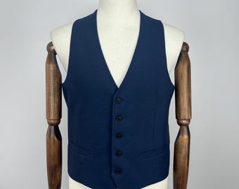 Moss London Vintage Classic Polyester Viskos Marinblå Väst Herrstorlek UK Bröst 42 cm Regular