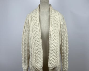 Aran Crafts Ireland Merino Wool Open Knit Cardigan Sweater Cream Women’s Size M