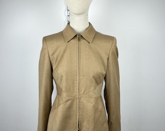 Louis Feraud Vintage Beige Striped Wool Blazer Women’s Size USA 8