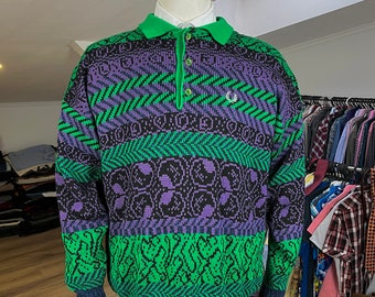 Fred Perry RARE Vintage 80s Multicolor Sweater Cardigan Pullover Men’s Size XL