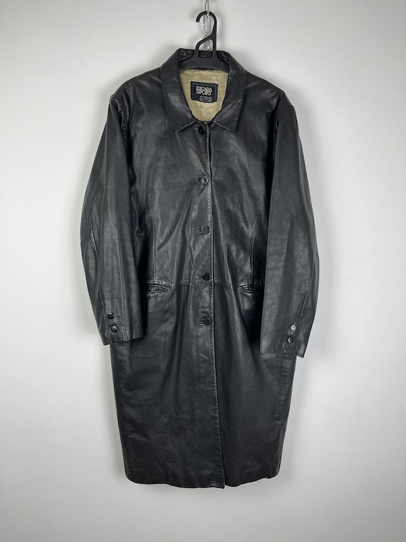 ESCADA Sport Black Leather Vintage Rare Coat Over… - image 1