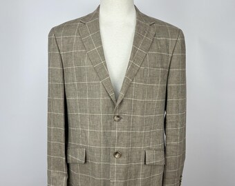 Marks & Spencer Vintage Rare Italian Fabric Classic Plaid Linen Blazer Men’s Size 107cm 42 in Medium