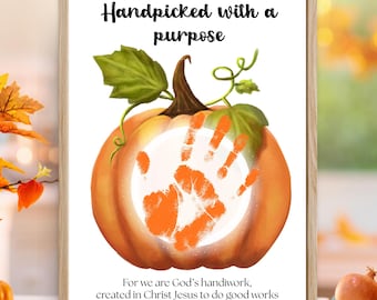 Christian Kürbis Thanksgiving Handabdruck Handwerk, Sonntagsschule Herbst Handwerk für Kinder, Bibel Vers Andenken druckbar, Vorschulaktivität